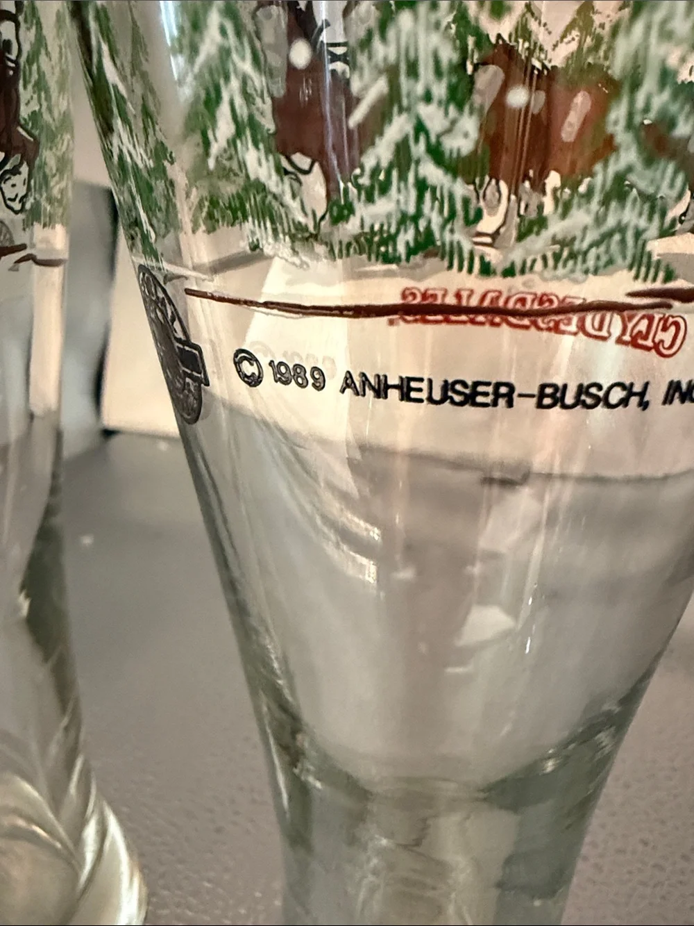 Vintage Budweiser Pilsner Glasses with Red Logo and Brown Clydesdales - Set of 2